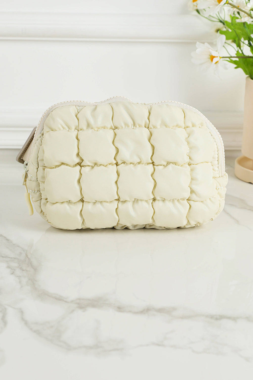 Beige Puffy Quilted Crossbody Bag