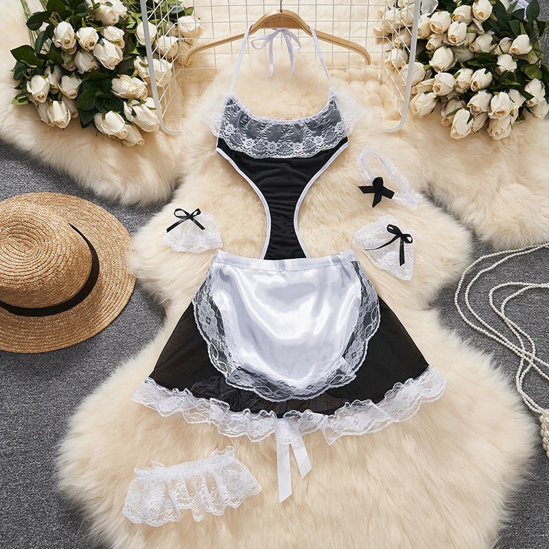 Hot Sexy V-Neck Cross Strap Dress Lace Patchwork Irregular Pleated Nightwear Women's Erotic Lingerie Backless Sleeveless Pajamas