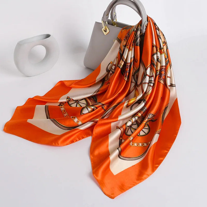 90*90cm Women Scarf Silk Feeling Hair Neck Square Brand Office bandanna muffler Waiter Flight Attendants Handkerchief Rings wrap