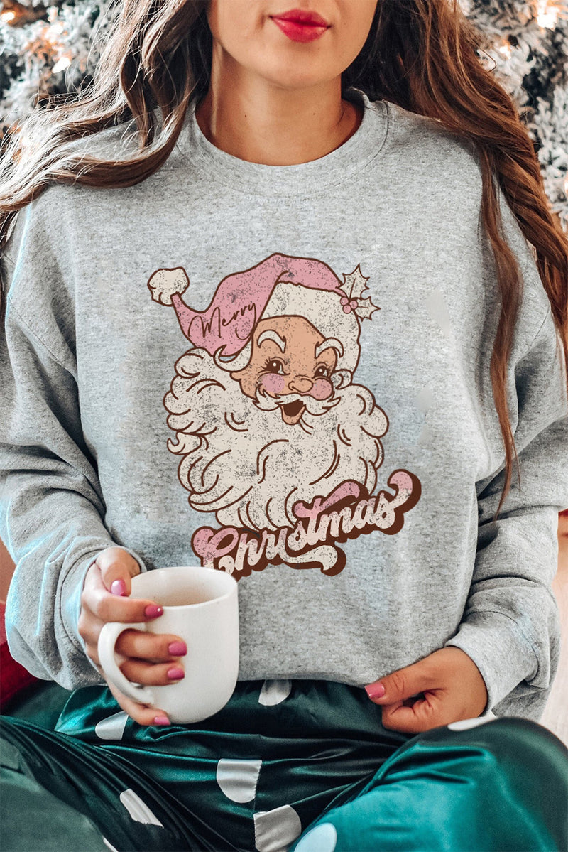 Gray Christmas Santa Claus Graphic Sweatshirt