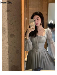 French Elegant Princess Evening Party Midi Dresses for Women Autumn Slim Bandage Long Sleeve Vestidos Korean Spring Clothes