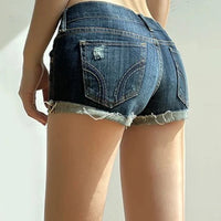 Korean Summer Women Denim Shorts Lady Low Waist American Y2K Elastic Slim Fit Hot Pants Female Sexy Deep Blue Hip Wrapping Jeans