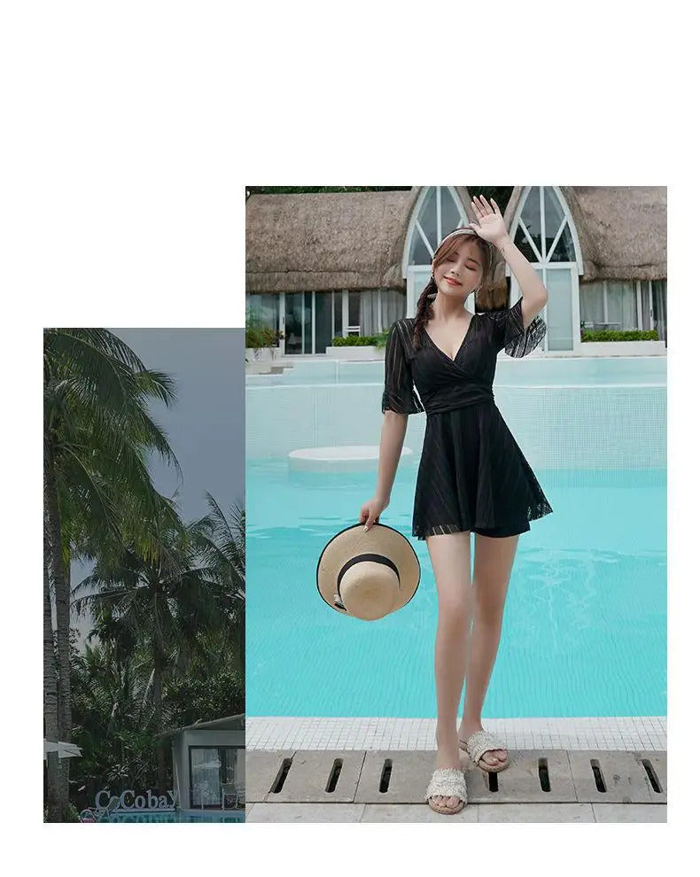 2021 New Korean Sexy Swimsuit Women High Cup Swim Bathing Suit Woman Bodysuit One Piece Swimwear Swimming Swimskirt