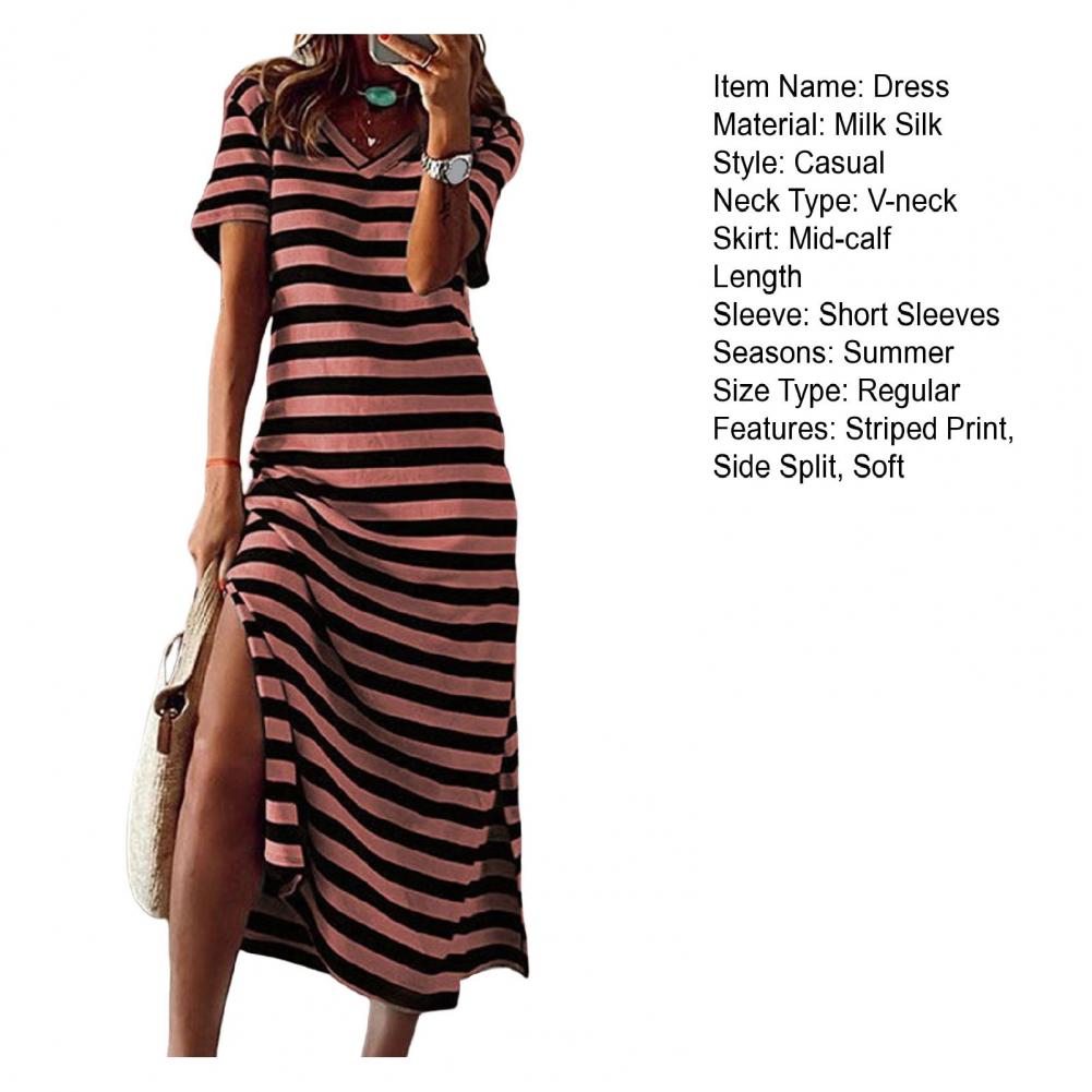 Summer Dresses 2023 Woman Plus Size Dresses For Women Casual Stripe Print V-neck Short Sleeve Loose Long Dress Robe Femme