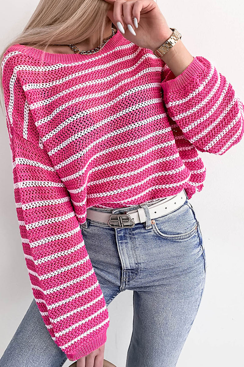 Rose Drop Shoulder Contrasting Striped Sweater