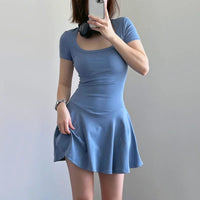 Women's Square Neck Short Sleeve Skater Dress