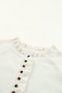 Beige Frill Trim Buttoned Knit Pullover Sweater