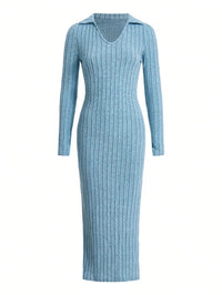 Women sexy knit V-neck reverse neck split dress autumn winter full sleeve elastic basic body sweater