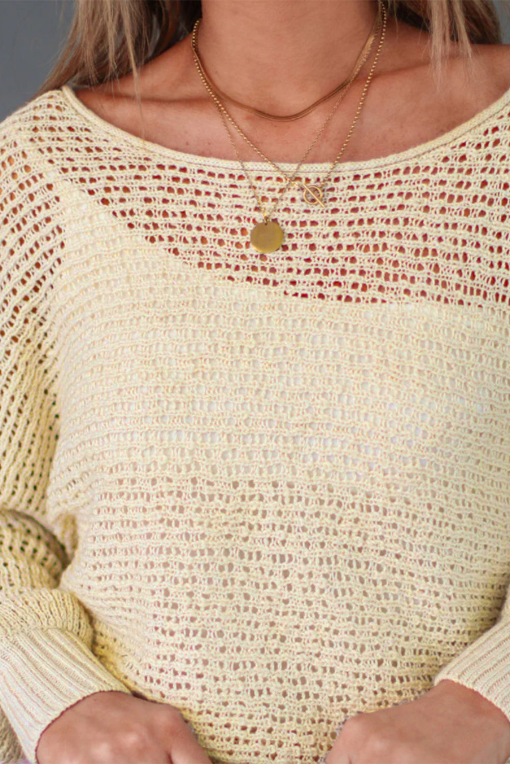 Apricot Sheer Openwork Knit Sweater