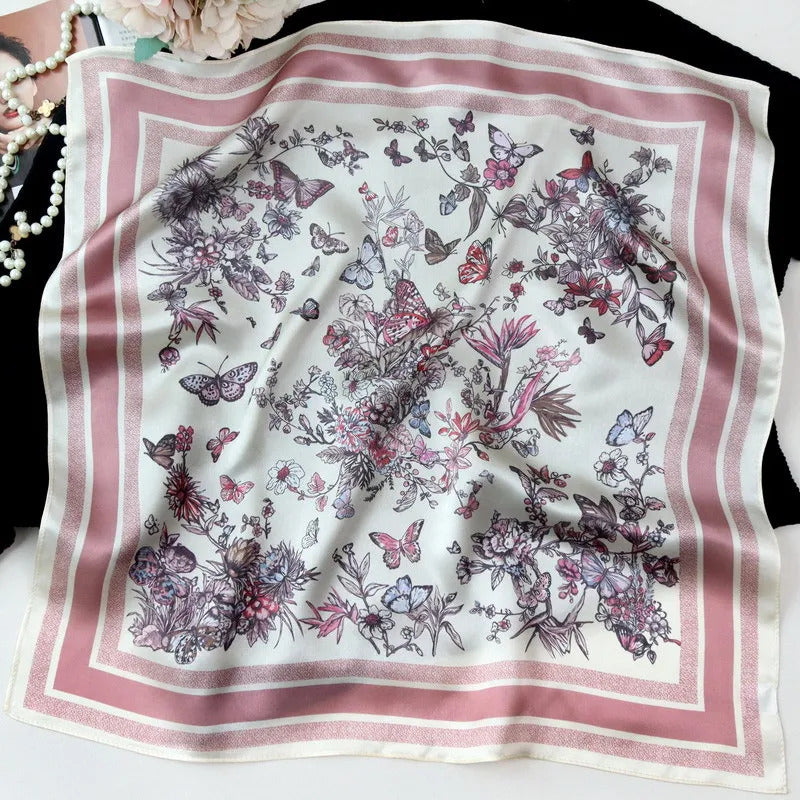 2024 New Silk Square Hair Scarf Foulard Pashmina Shawls Wraps Neck Scarves Women Floral Bandana Headbands Floral Bufandas Female