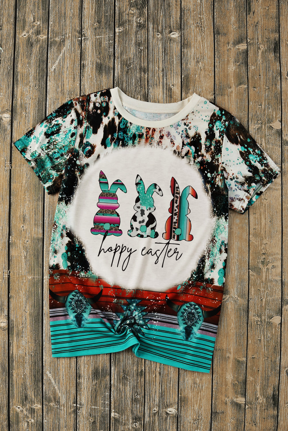 Green Western Tie Dye Hoppy Easter Bunny Graphic Tee