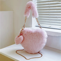 Faux Fur Heart-shaped Women Small Handbags Fluffy Plush Ladies Chain Shoulder Bag Fashion Female Furry Daily Clutch Purse