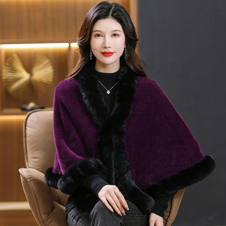 Fashion Elegant Faux Fur Trims Mink Cashmere Fleece Cape Women Cheongsam Wedding Dress Shawl Cloak Short Coat Winter Autumn