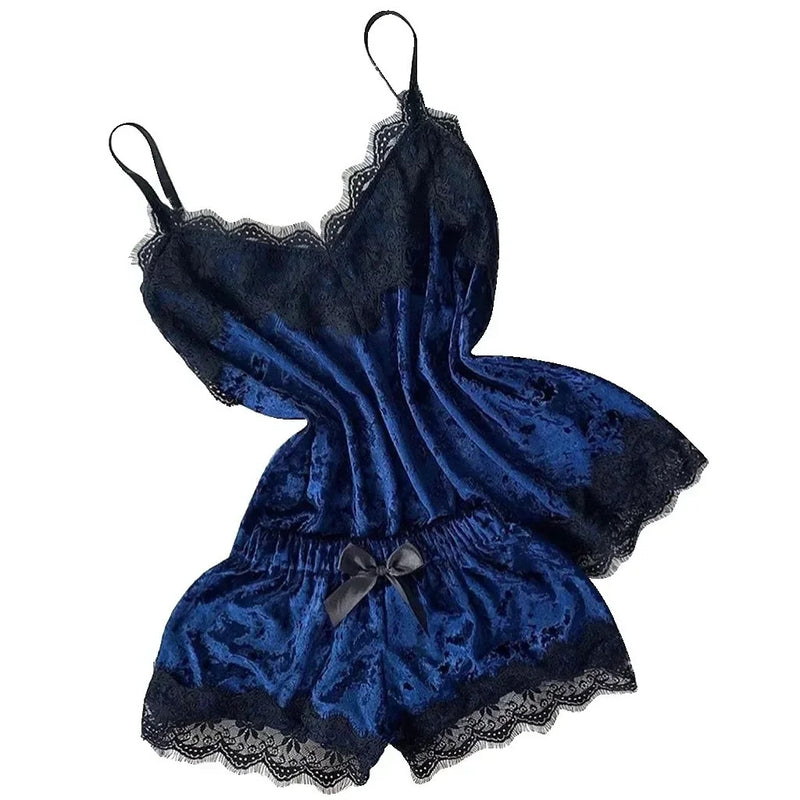 Autumn Winter Velvet Pajamas Set Women's Sexy Lingerie Sleepwear Nightwear Cute Cami Top and Shorts Pijama Sets Loungewear