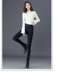 High-Waisted Women's Fleece-Lined Plus Size Jeans Elastic Waist Slimming Trousers Smooth Your Silhouette Autumn/Winter