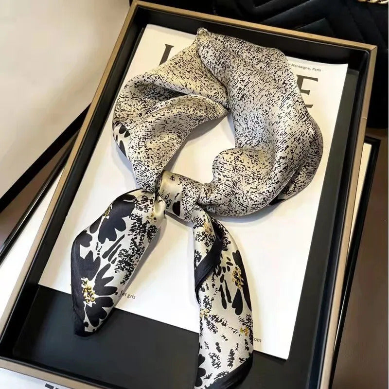 2024 New Luxury Brand Women Silk Leopard Print Square Scarf Female Beach Stoles Echarpe Satin Headband Shawl Wraps Bandana