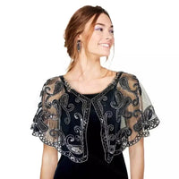 Flower Embroidery Shawl Elegant Sequin Decor Cape Women Breathable Glitter Scarf Wedding Evening Shawls Party Prom Dress Wrap