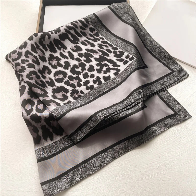 Fashionable 70*70cm Leopard Print Scarf For Women Spring/summer Soft Satin Borders Square Bandana Sun Protection Shawls