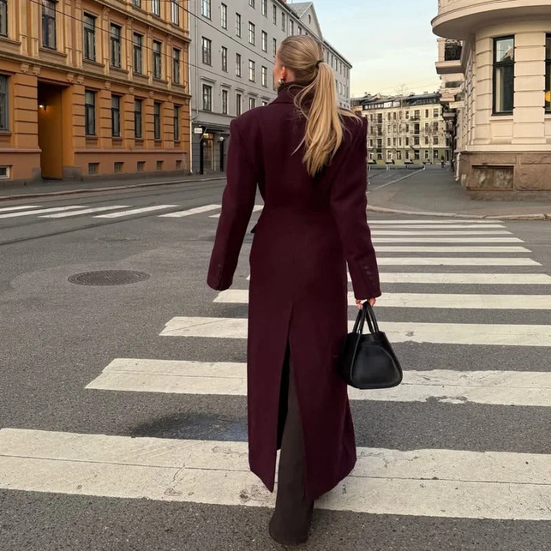 Elegant Burgundy Waist Up Flip Pockets Woolen Overcoats Women Chic Single Breasted Lapel Cropped Jackets 2024 Lady Commute Coats