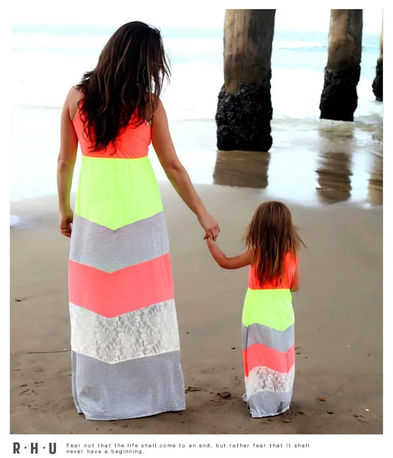 Summer Mommy and Me Family Matching Mother Daughter Dresses Clothes Striped Mom Dress Kids Child Outfits Mum Sister Baby Girl