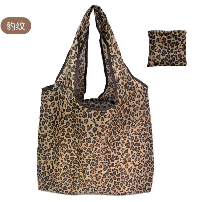 Large Capacity Leopard Print Hand Shopping Bag Women's Daily Folding Handbag