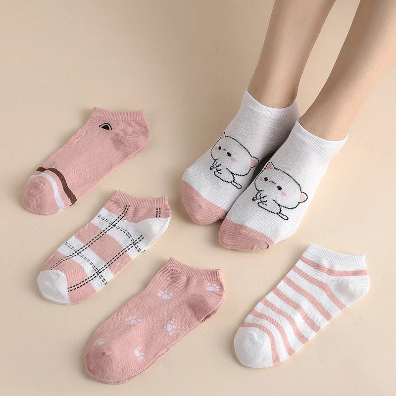 5 Pairs of Cute Cat Fashion Iadies Casual Short Socks