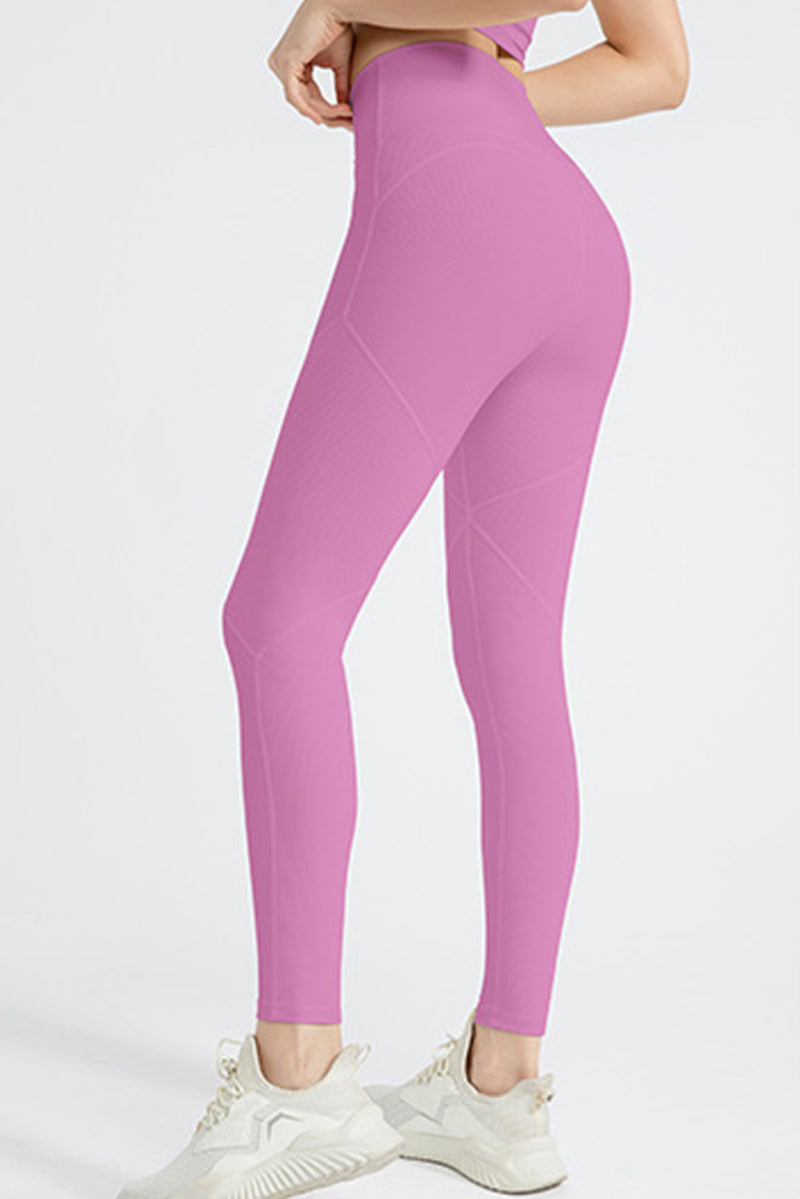 Phalaenopsis Exposed Seam Textured Cross Waist Gym Leggings