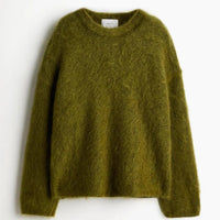 Casual Knitted Solid Sweater Women Fashion Thicken Green Loose O-Neck Long Sleeves Pullover 2024 Autumn Winter Warm Knitwear