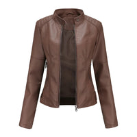 Leather coat  spring women leather jacket slim motorcycle clothing  Zipper fashion jackets and coats black high-quality clothing