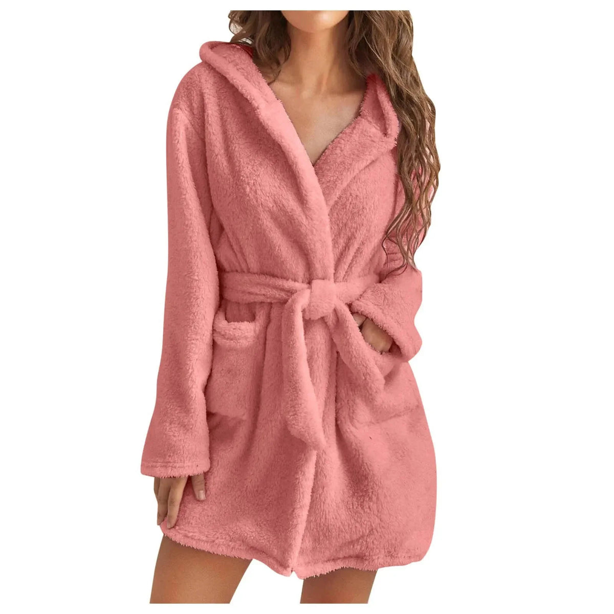 Women Bath Robe Winter Fluffy Plush Pyjamas Ladies Sexy Hooded Dressing Solid Color Gown Warm Bathrobe Female Home Clothing