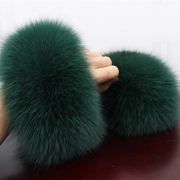 Natural Fox Fur Cuffs Wrist Arm Warmer Women Jacket Coat Sleeve Fur Triming Ladies Bracelet Real Fur Wristand Glove Snap Ring