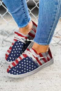 Red Fourth of July Flag Pattern Lace-up Flat Shoes