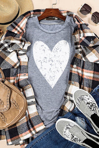 Gray Valentine's Day Large Heart Shape Graphic T Shirt