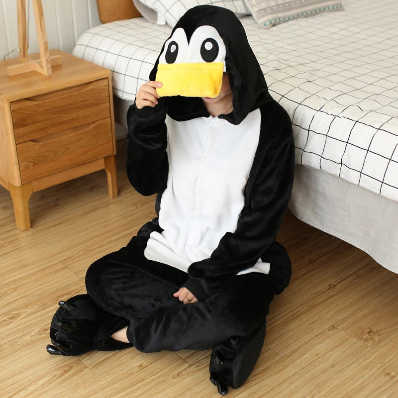 Kigurumi Black Penguin Cartoon Pajamas Onesies For Adults Women Men Animal Pyjamas Christmas Halloween Cosplay Party Costumes