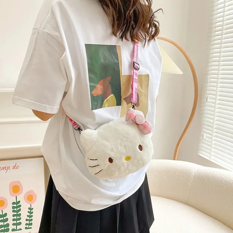 Women Girl Sanrio Hello Kitty Mini Shoulder Bag Kawaii Cartoon Messenger Plush Earphone Bag Girl Kids Cute Luxury Designer 2024