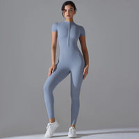 Yoga Set Women's Jumpsuits One-Piece Suit Zipper Short Sleeve Gym Push Up Workout Clothes Fitness Bodysuit Sportswear Tracksuit