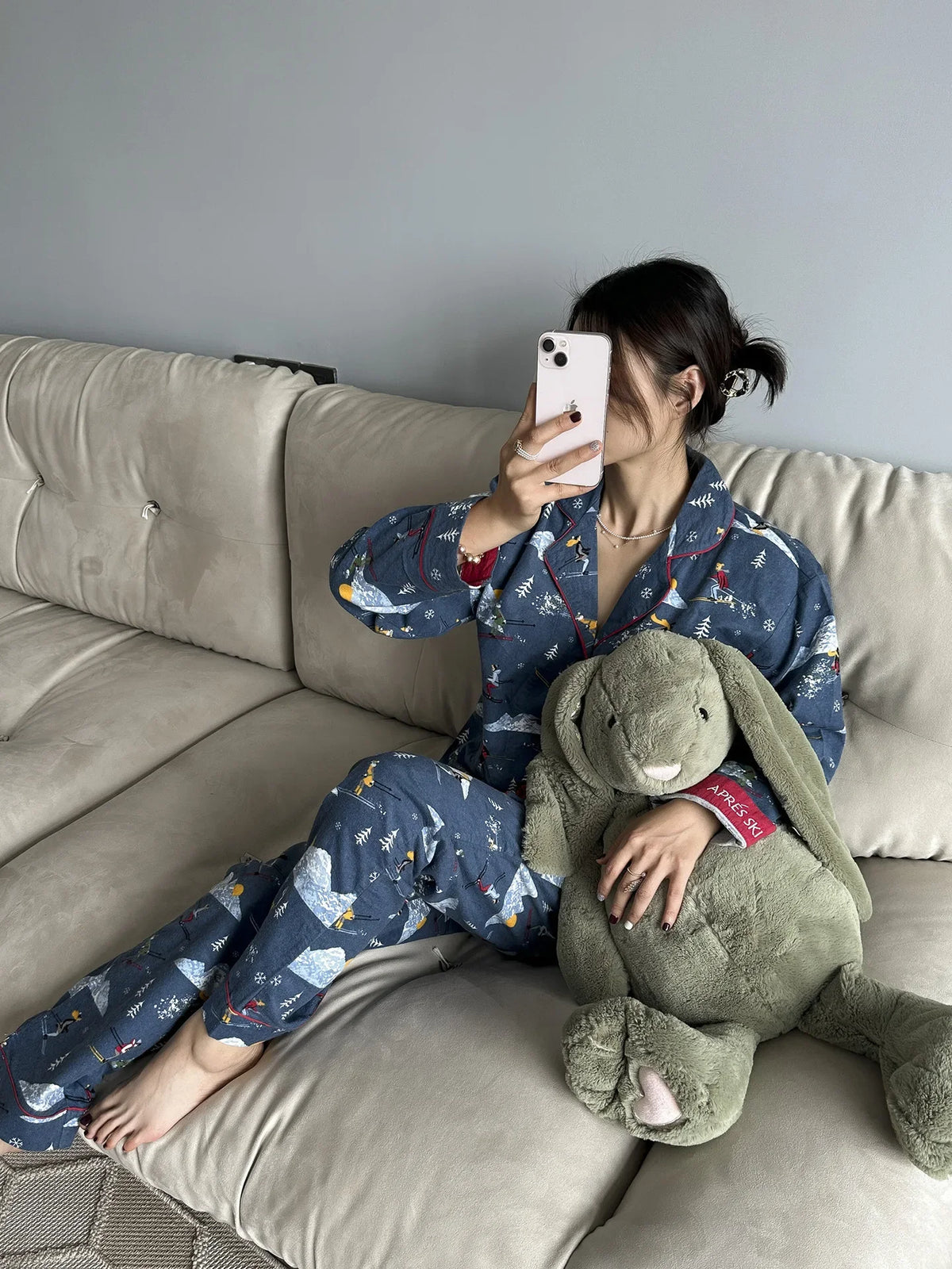 100% Cotton Pajamas for Women Loose Cartoon Long Sleeve Pants Loungewear Women 2 Piece Set Pj Women Outfit Sleepwear Set Pijamas