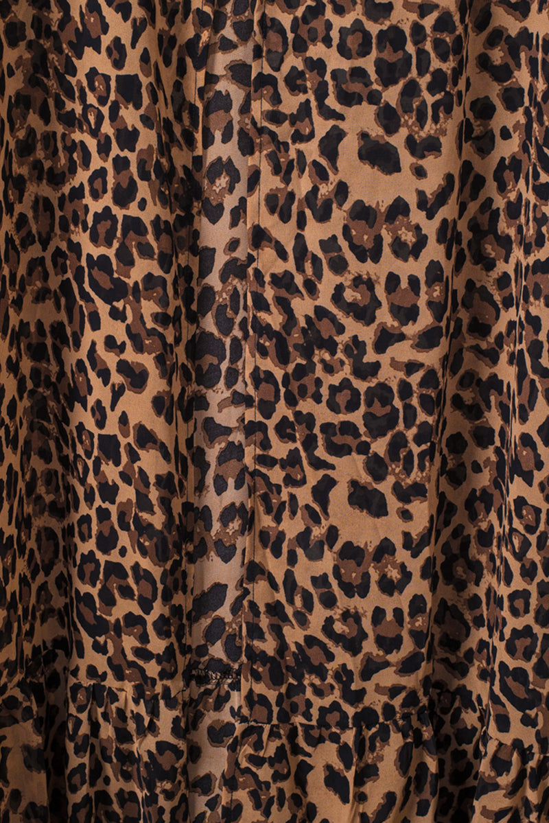 Leopard Print Tie Waist Open Front Kimono Beach Cover Up