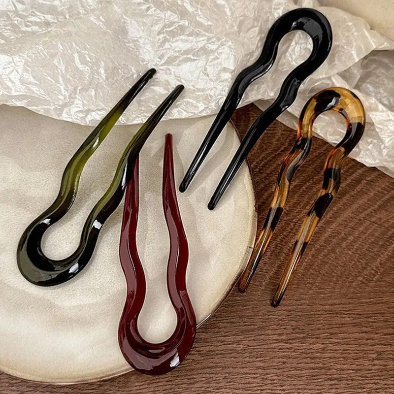 U-Shaped Hair Fork Fashion Tortoiseshell Acetate Acrylic Hairpin Geometric Design Headwear Hair Sticks Women Girls