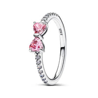 Hot Sale Original 925 Sterling Silver Ring Pink bow With Colorful Crystal Rings For Women Valentine's Birthday Gift DIY Jewelry