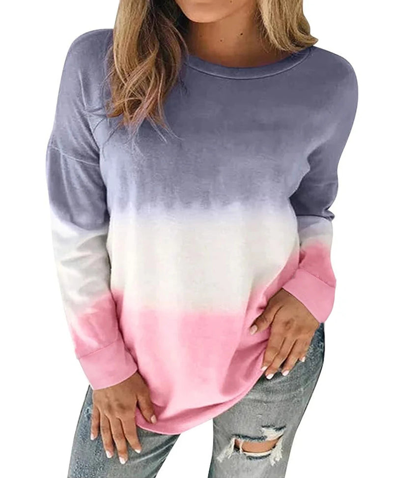 Plus Size Sweatshirt for Women Trendy Long Sleeve Oversized Lightweight Tops Tie-Dye Printed Gradient Pullover Blouse