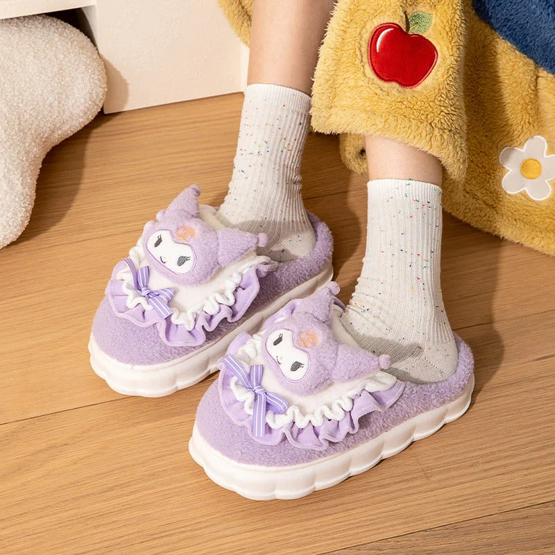 Sanrio Kawaii Cinnamoroll Womens Slippers Kuromi Hello Kitty Plush Cartoon Cute Sweet Suitable Indoor Outdoor Winter Slippers