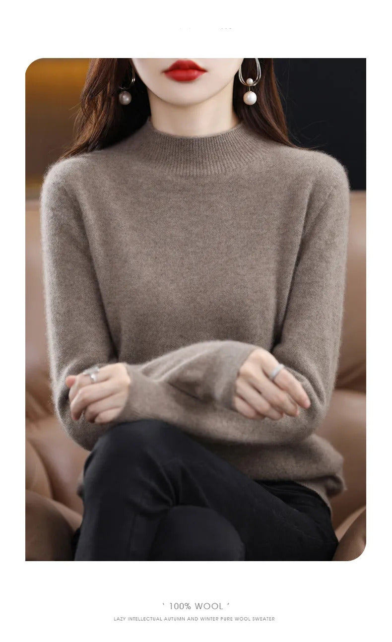 100% Pure Wool Half-neck Pullover In Autumn And Winter New Cashmere Sweater Women's Casual Knit Top Women's Coat 19 Colors