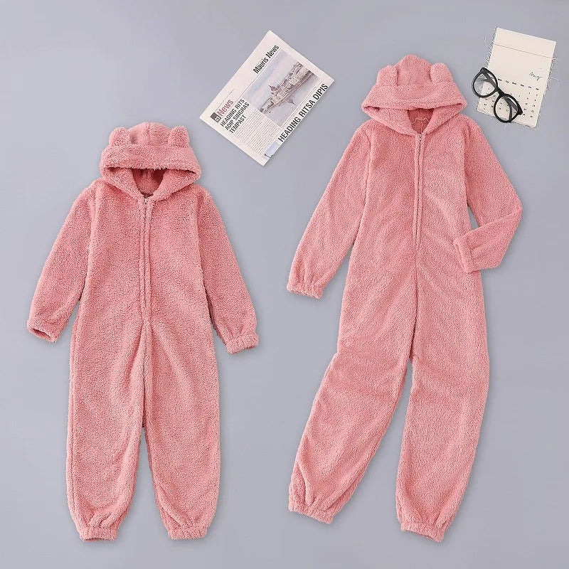 Women's Winter Warm Pyjamas Girls Onesies Fluffy Fleece Jumpsuits Nightwear Overall Hooded Sets Pajamas for Female Plus Size