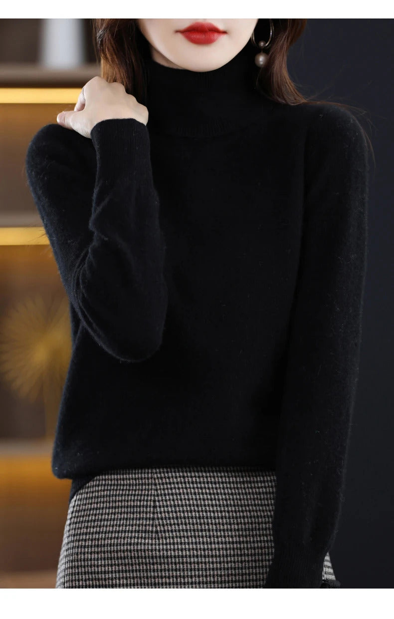 100% Merino Wool Cashmere Sweater Women Knitted Sweater Turtleneck Long Sleeve Pullovers Autumn Winter Clothing Warm Jumper Tops