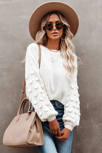 Brown Bubble Sleeve Cropped Knit Sweater