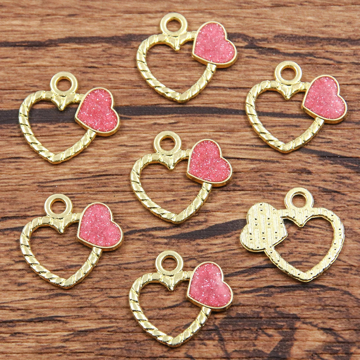 10Pcs 21 Style Mix Size Alloy Metal Drop Oil Valentine's Day Charm LOVE Heart Pendant For Enamel DIY Bracelet Jewelry Making