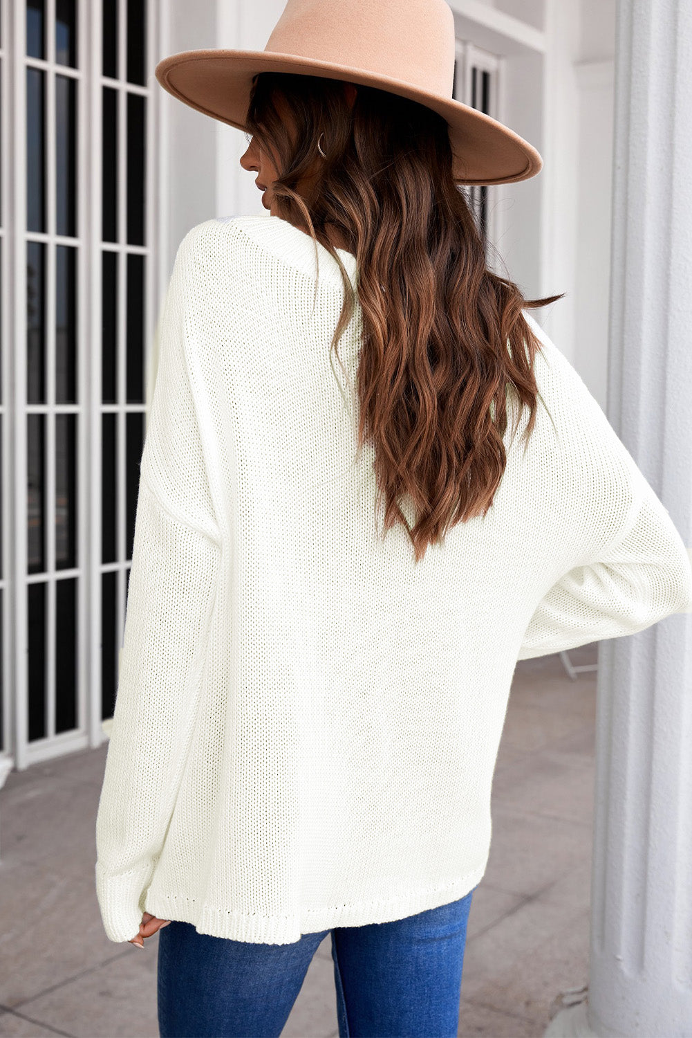 Green Oversize Knitted Drop-shoulder Sleeve Sweater