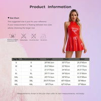 Womens Latex Swing Skirt Disco Dress Glossy Patent Leather Clubwear Halter Sleeveless Skater Mini Dress Rave Party Clubwear