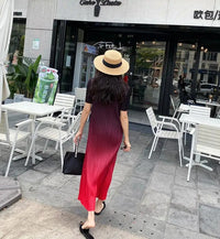 Summer Dress 2023 New Pleated Dress Temperament Fashion Sexy Simple Pleated Oversized A-line Long Skirt O-Neck Robe